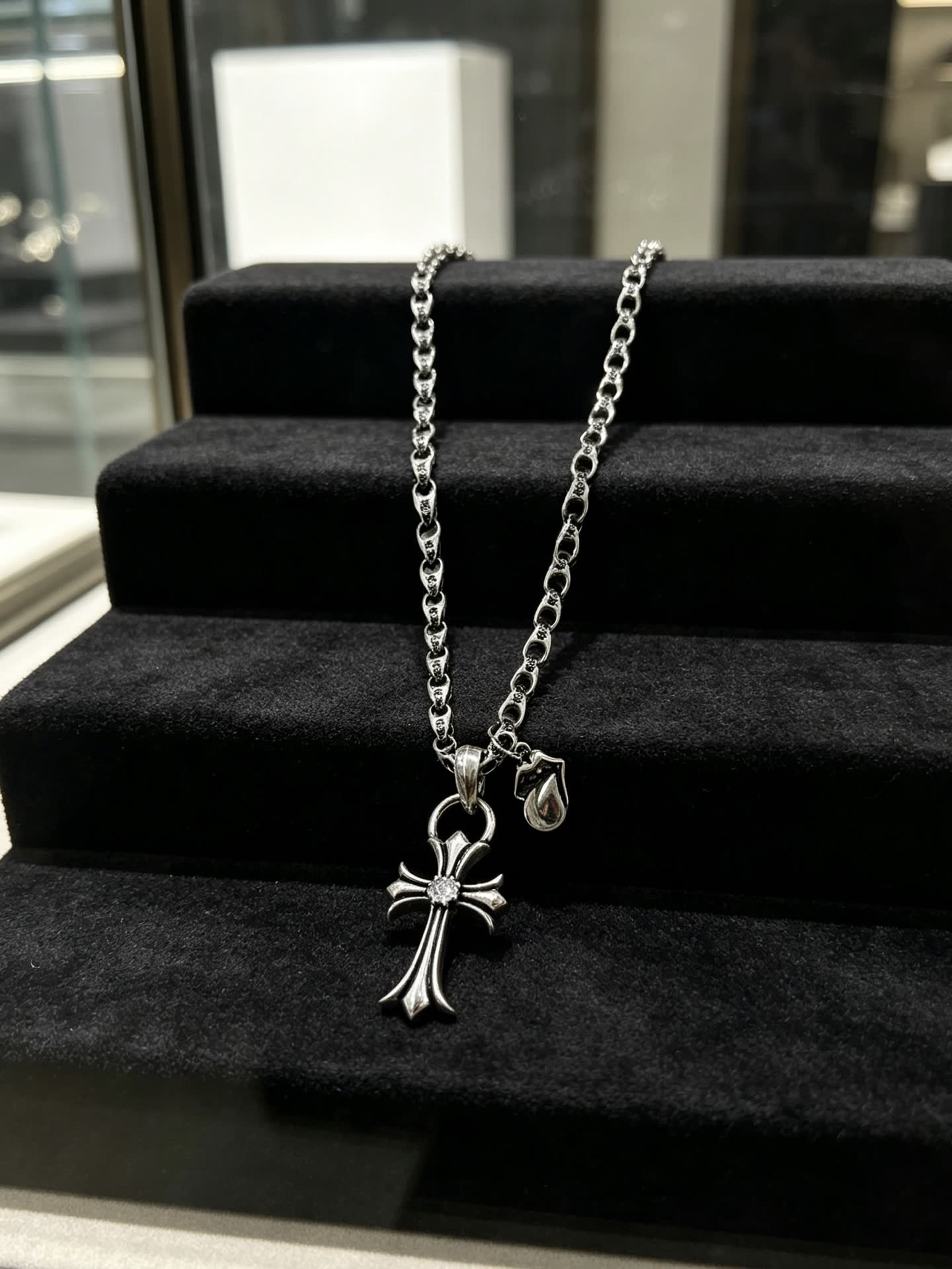 Chrome Hearts Silver Cross Pendant Necklace
